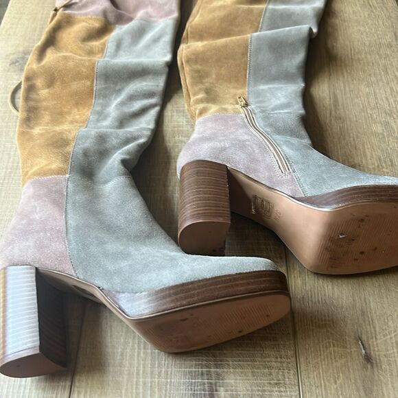 Free People Echo Platform Over-The-Knee Boots Soft Pieced Leather Patches US 7.5 - Picture 5 of 12